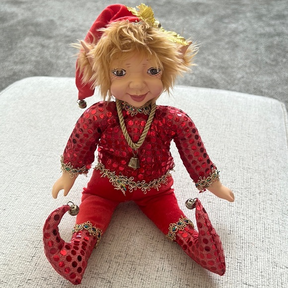 FLORENCE MARANUK Showstopper ELF doll- red sequins- hand painted face- bendable - Picture 1 of 4